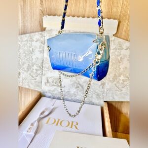 Dior Beauty Mini Blue Ombré Patent Leather Makeup Bag Zippered Star, Chains, Box